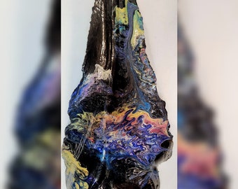 Dark Rainbow Acrylic Pour Palm Painting