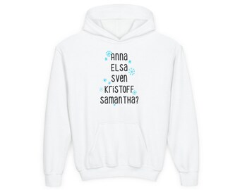 Frozen Anna and Elsa Kids Hoodie | Olaf and Sven | Snowflakes| Samantha? | Unisex Kids Sweatshirt