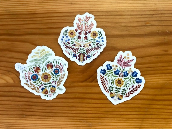 Set of 3: Folk Art Hearts of the Holy Family 2” vinyl stickers