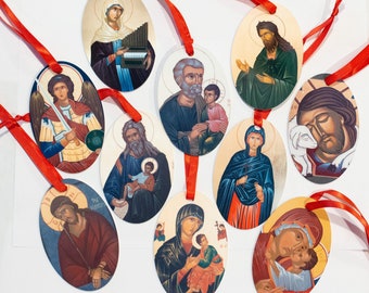 Set of 10 Icon Christmas Ornaments, Catholic Christian Advent Decorations, Iconography