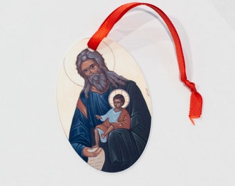 Saint Simeon Christmas Ornament, Christian Tree Ornament, Catholic Icon, Iconography, Oval Ornament, Presentation at the Temple