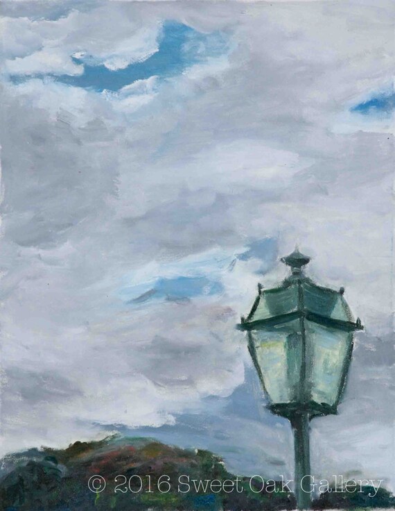Lamp Post and Cloudy Sky Oil Painting Print