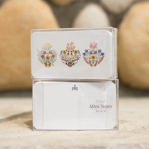 Set van 50 minibriefjes: Volkskunst Heilige Familieharten, JMJ: briefkaarten, cadeaukaartjes, wenskaarten, religieuze geloften of avondmaal