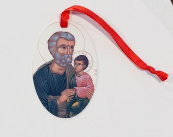 Saint Joseph Christmas Ornament, Christian Tree Ornament, Catholic Icon, Iconography, Oval Ornament, Holy Family