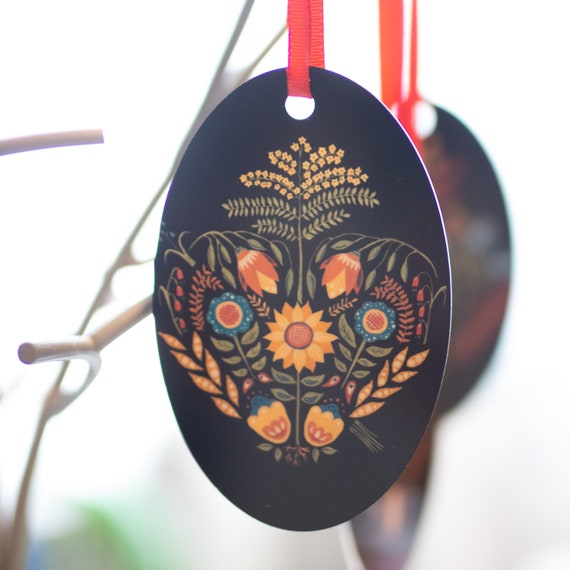 Individual Folk Art Heart Ornament