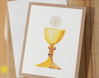 Host and Chalice First Holy Communion Greeting Card, Catholic Sacrament, Occassion Note Card