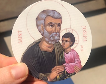 Saint Joseph and Jesus Icon 3-inch vinyl sticker, iconography, Catholic print, First Holy Communion Gift