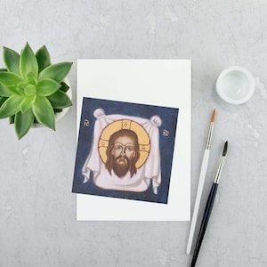 Face of Jesus: Giclee Print, Catholic Christian art, 5x5 inches, Veil of Veronica