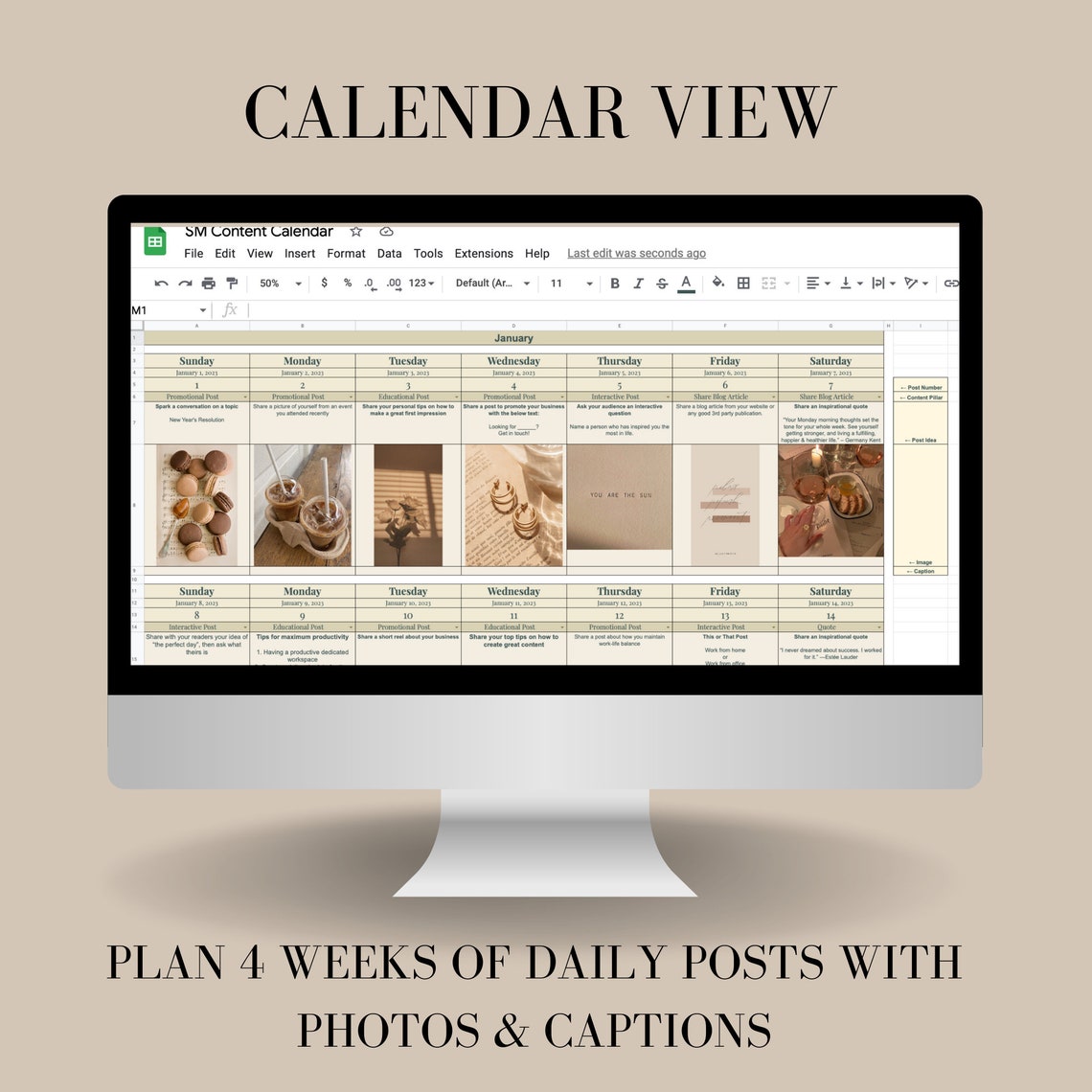 Content Calendar Template for Instagram, Facebook, Social Media ...
