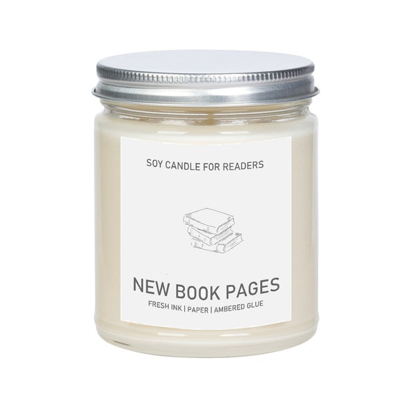 New Books - New Book Pages - 8 oz Glass Jar Literary Soy Candle - Book Candle - Book Lover Gift - Soy Candle Handmade.