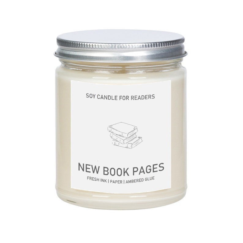 New Books New Book Pages 8 oz Glass Jar Literary Soy Candle Book Candle Book Lover Gift Soy Candle Handmade. image 1