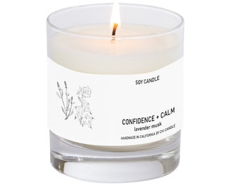 Confidence + Calm Soy Candle. Lavender Musk. 8 oz Tumbler. Scented Soy Candle. Soy Candles Handmade.Hand-sketched