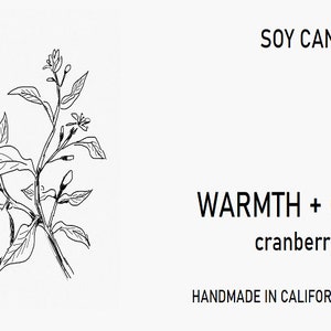 Warmth Optimism Soy Candle. Cranberry Citrus. 8 oz Tumbler. Scented Soy Candle. Soy Candles Handmade.Hand-sketched design label. image 3