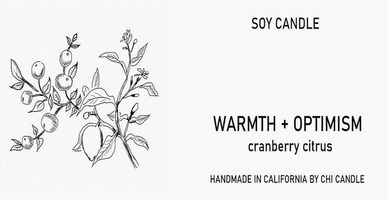 Warmth Optimism Soy Candle. Cranberry Citrus. 8 oz Tumbler. Scented Soy Candle. Soy Candles Handmade.Hand-sketched design label. image 3