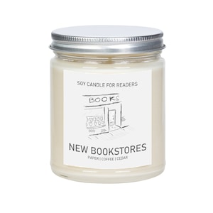 New Bookstores - Book Shop -8 oz Glass Jar Literary Soy Candle - Book Candle - Book Lover Gift - Soy Candle Handmade.