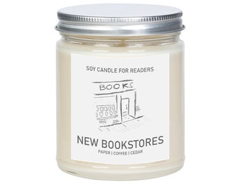 New Bookstores - Book Shop -8 oz Glass Jar Literary Soy Candle - Book Candle - Book Lover Gift - Soy Candle Handmade.