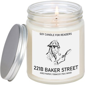 221B Baker Street 8 oz Glass Jar Literary Soy Candle Book Candle Book Lover Gift Soy Candle Handmade. image 2