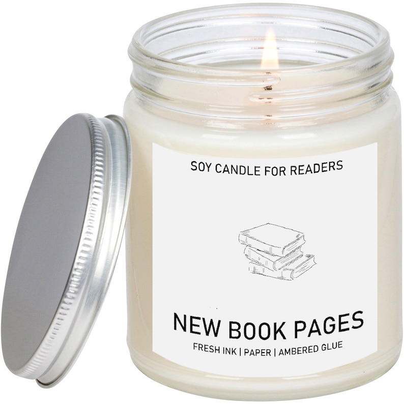 New Books New Book Pages 8 oz Glass Jar Literary Soy Candle Book Candle Book Lover Gift Soy Candle Handmade. image 2