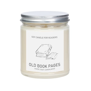 Old Book Pages - Old Book - 8 oz Glass Jar Literary Soy Candle - Book Candle - Book Lover Gift - Soy Candle Handmade.