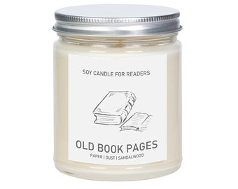 Old Book Pages - Old Book - 8 oz Glass Jar Literary Soy Candle - Book Candle - Book Lover Gift - Soy Candle Handmade.