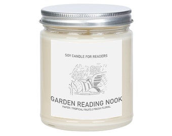 Garden Reading Nook - 8 oz Glass Jar Literary Soy Candle - Book Candle - Book Lover Gift - Soy Candle Handmade.