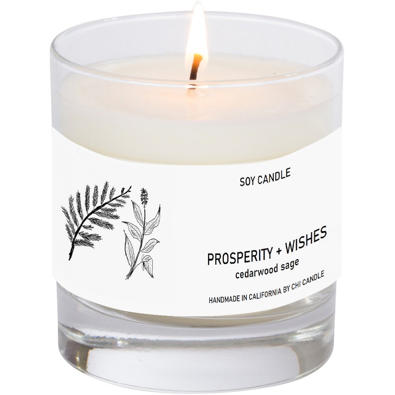 Prosperity Wishes Soy Candle. Cedarwood Sage. 8 oz Tumbler. Scented Soy Candle. Soy Candles Handmade.Hand-sketched design label. image 2