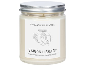 Saigon Library - 8 oz Glass Jar Literary Soy Candle - Book Candle - Book Lover Gift - Soy Candle Handmade.