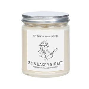 221B Baker Street 8 oz Glass Jar Literary Soy Candle Book Candle Book Lover Gift Soy Candle Handmade. image 1