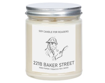 221B Baker Street - 8 oz Glass Jar Literary Soy Candle - Book Candle - Book Lover Gift - Soy Candle Handmade.