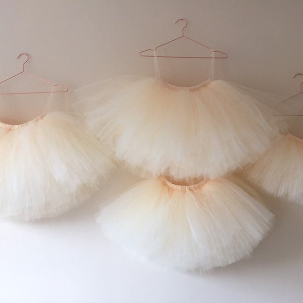 Cream girls tulle tutu, ballerina tutu, champagne flower girl tutu, long tutu, various size and length tutus, handmade tutus, wedding t