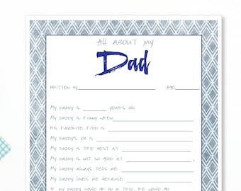 Fathers Day - Fathers Day Printable - Blue printable letter - Dad Printout - Letter from Kid - instant download - Dad from child - Blue