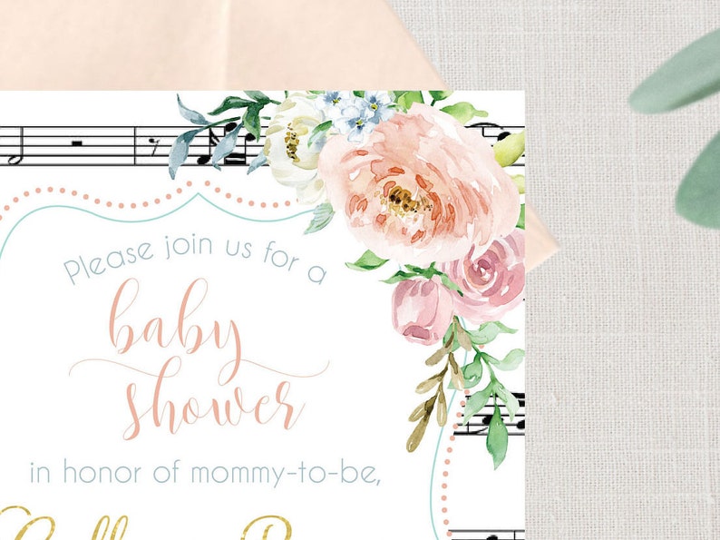 Baby Shower Invitation Digital Music Notes Baby Shower Etsy