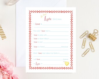 Kids valentines - preschool- valentines day - child - printable - kindergarten - elementary - love - letter from child- hearts - valentine