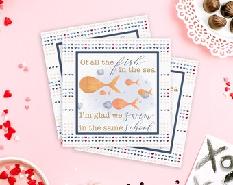 Goldfish Valentines Day Printable, Valentines card, class cards, digital valentines day tags, goldfish valentines cards, fishing, kids, prek