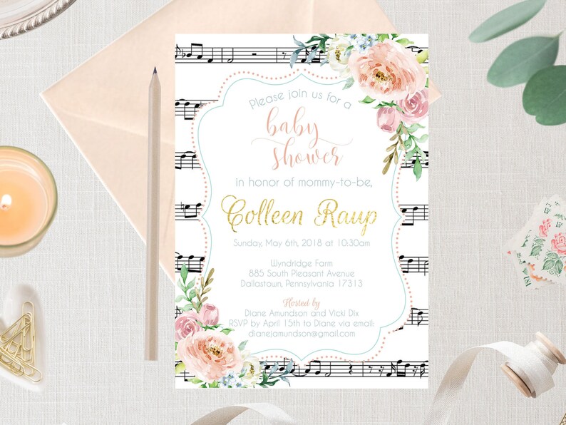 Baby Shower Invitation Digital Music Notes Baby Shower Etsy