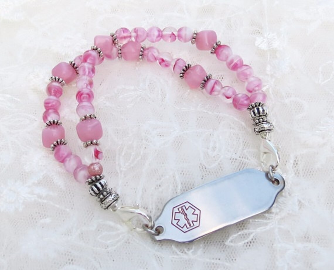Medical Alert ID Bracelet Breast Cancer Awareness Bracelet Etsy