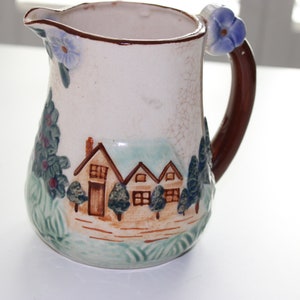 Vintage Majolica Pottery Pitcher with English Scene