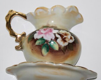 Vintage decorative half bowl and pitcher