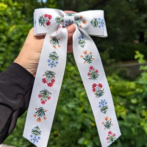Floral hair bow| Long tail bow | Girl bow | Hair accessory