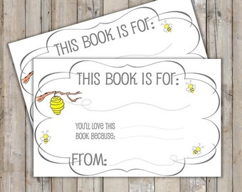Bumble Bee Baby Shower Book Plate - Instant Download - Book For Baby Shower - Build Baby's Library - Book Plate Sticker - Printable