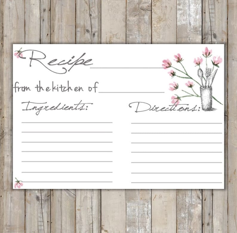 Printable Recipe Card - Digital File Floral Recipe Card - Instant ...