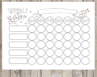 Chore Chart Printable - Floral Chore Chart - Instant Download - Child's Weekly Job List - Responsibilities and Duties Checklist DIY
