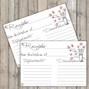Printable Recipe Card - Digital File Floral Recipe Card - Instant Download Rustic Floral Recipe Card - Bridal Shower Game