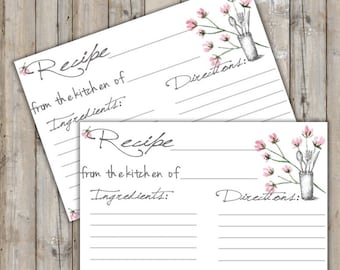Printable Recipe Card - Digital File Floral Recipe Card - Instant Download Rustic Floral Recipe Card - Bridal Shower Game