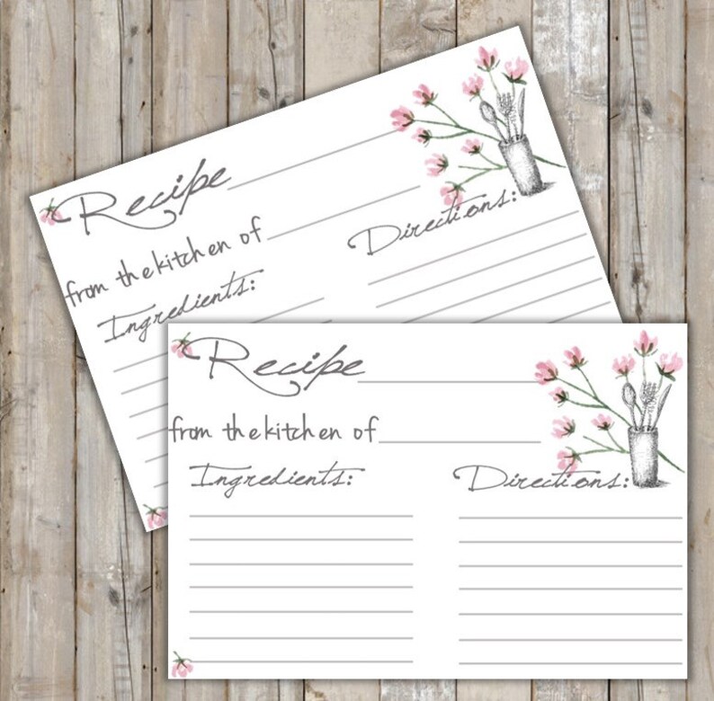 Printable Recipe Card - Digital File Floral Recipe Card - Instant ...