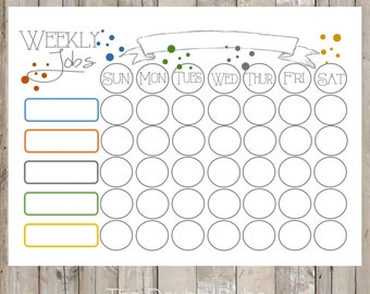 Chore Chart Printable - Primary Color Chore Chart - Instant Download - Child's Weekly Job List - Responsibilities and Duties Checklist DIY