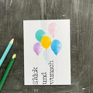 Postkarte Ballons "glück und wunsch" Grusskarte Karte Glückwunschkarte Geburtstagskarte