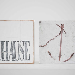 Quadros de parede "em casa" + placa fotográfica "Âncora" decoração marítima em madeira - para os amantes do mar em shabby chic - presente para namorada ou namorado