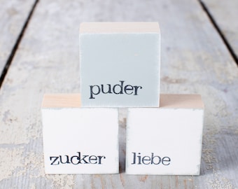 Mini-Textplatten zucker puder liebe