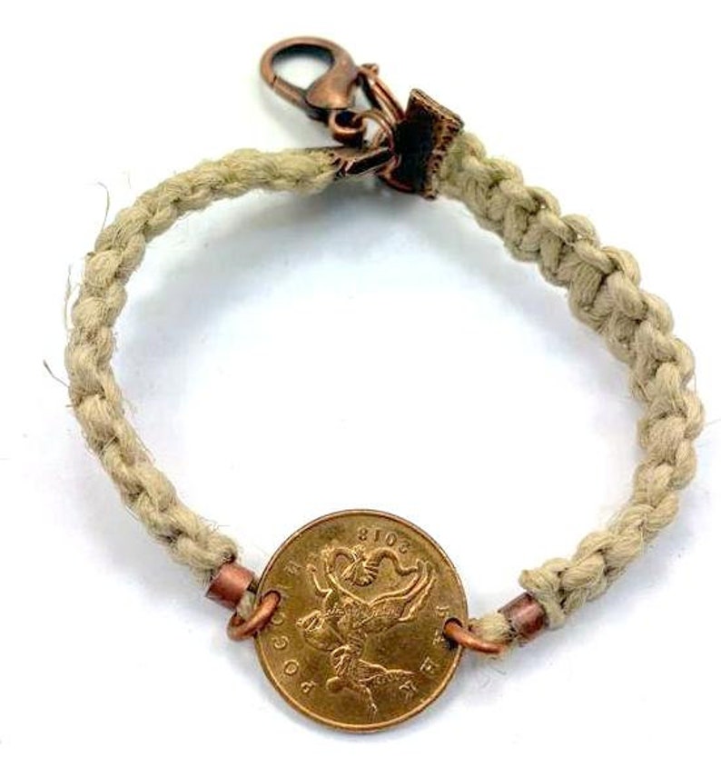 Hemp Coin Bracelet Gift for MenWomen Macrame Hemp Twine Coin Bracelet Jewelry